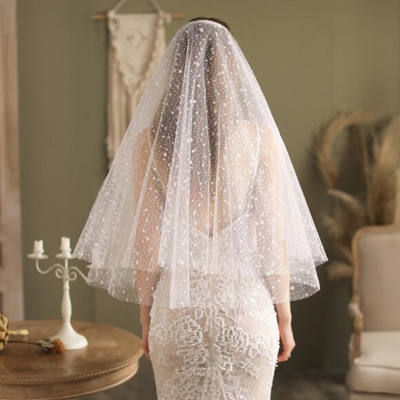 Wedding veil white bridal bride elegant medium elbow length star stars sky new - Picture 1 of 3